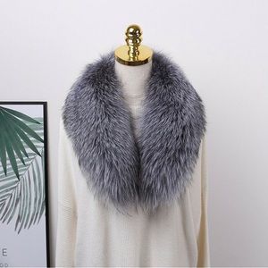 NEW real FOX Fur collar scarf, 80cm, lined, black with silver white tips